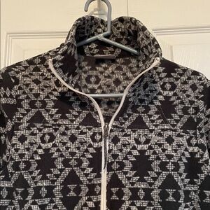 Columbia Black/White Fleece full zip Jacket Sz M Geometric print women’s Pockets